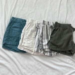 Set of Four Old Navy Casual Shorts in Blue, White, Green, and Black Striped